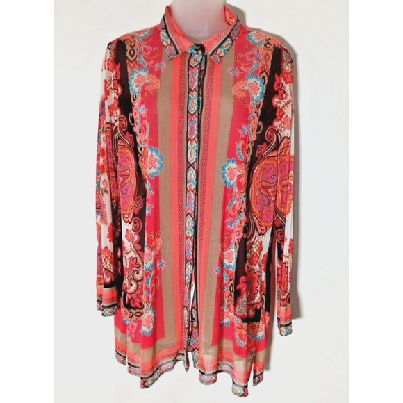 Chico's Tops - Chico's Travelers Tunic‎ Top 12/14 Large Lightweight Paisley Stretch Boho Bright